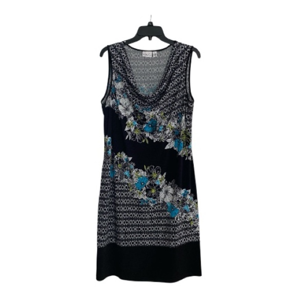 Kim Rogers Black and Blue Patterned Dress Cowl Neck Size Large